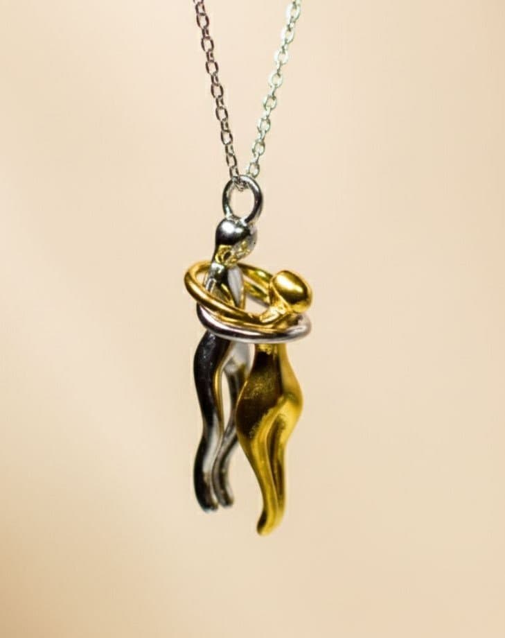 Silver-golden couple-hug  pendant necklace