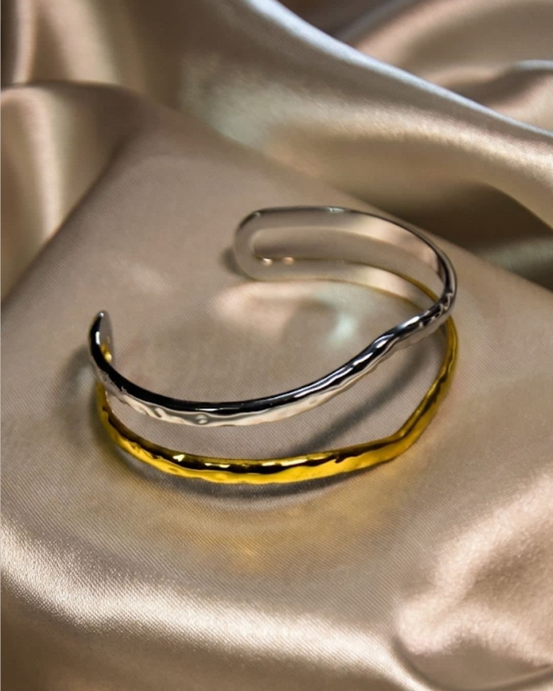 Silver-golden Textured Open Cuff