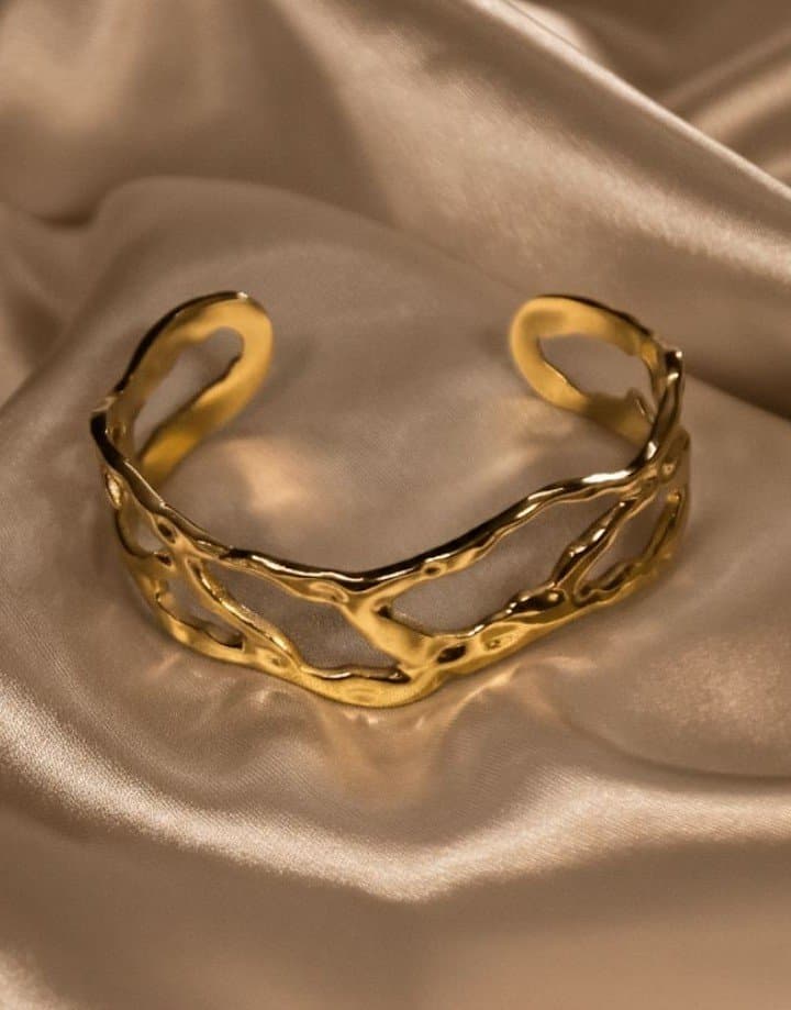 Golden chunky molten style cuff bracelet